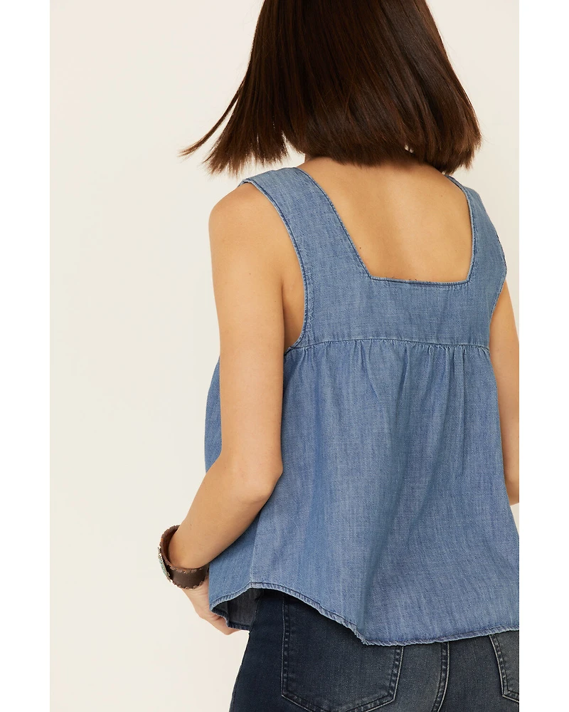 Wrangler Retro Women's Americana Chambray Embroidered Neck Tank Top