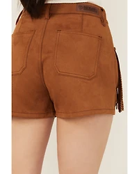 Rock & Roll Denim Women's High Rise Faux Suede Fringe Shorts