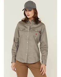 Forge Workwear Women's FR Solid Long Sleeve Snap Stretch Work Shirt