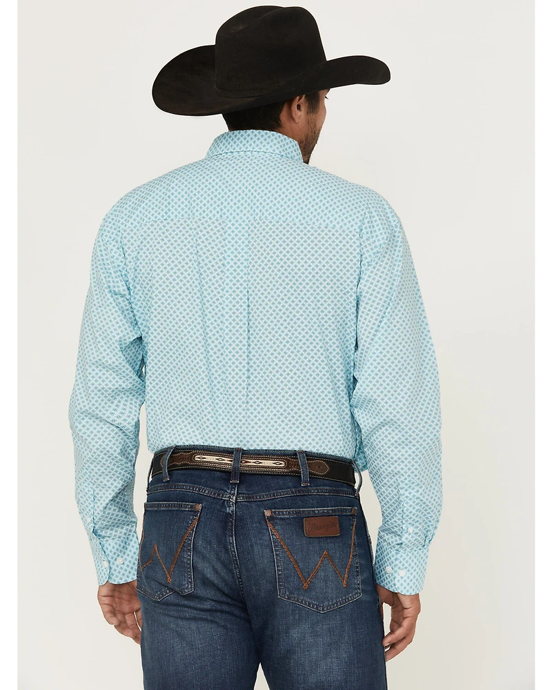 Wrangler Men's Geo Print Long Sleeve Button-Down Stretch Western Shirt