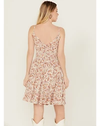 Wild Moss Women's Floral Print Front Knot Mini Dress