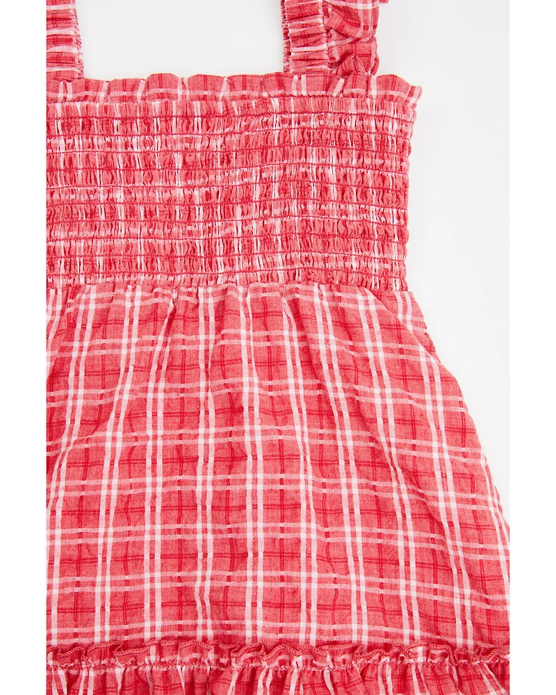 Yura Toddler Girls' Plaid Print Ruffle Sleeveless Dress