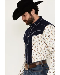 Wrangler Men's Rodeo Ben Color Block Floral Print Long Sleeve Pearl Snap Western Shirt