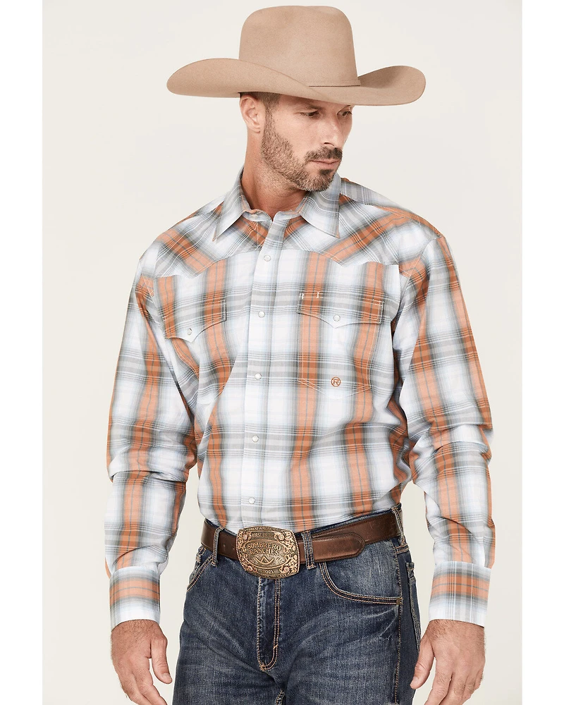 Roper Men's Setting Sun Large Ombre Plaid Long Sleeve Pearl Snap Western Shirt