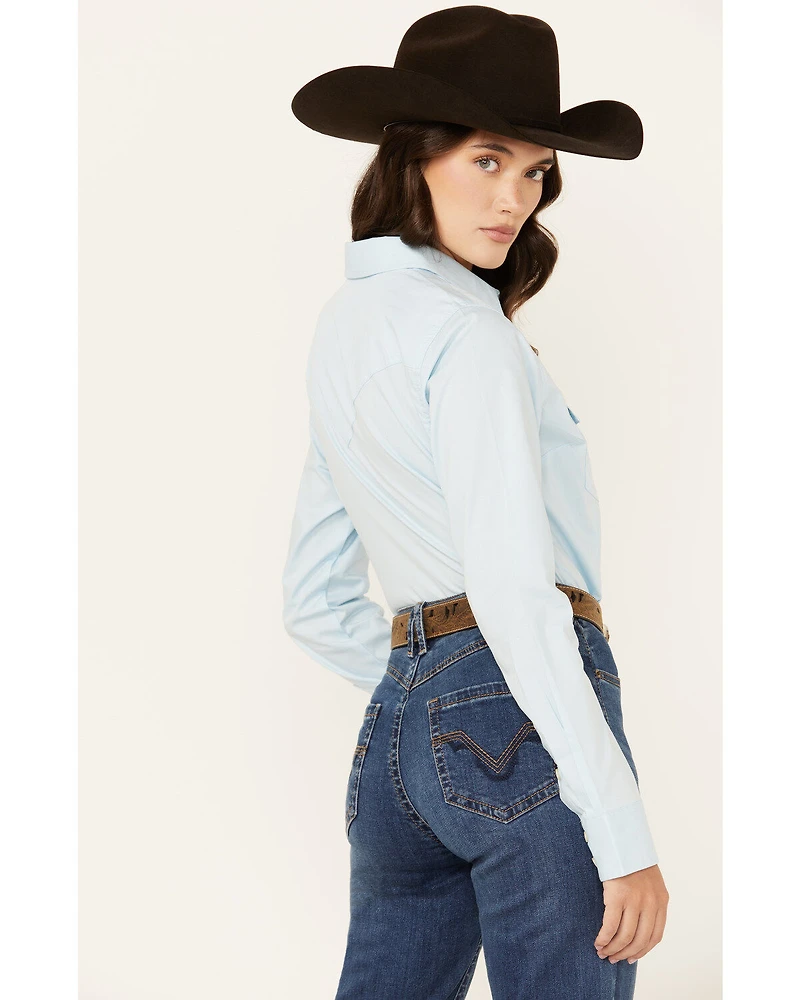 Wrangler Retro Women's Solid Long Sleeve Button-Down Stretch Western Shirt