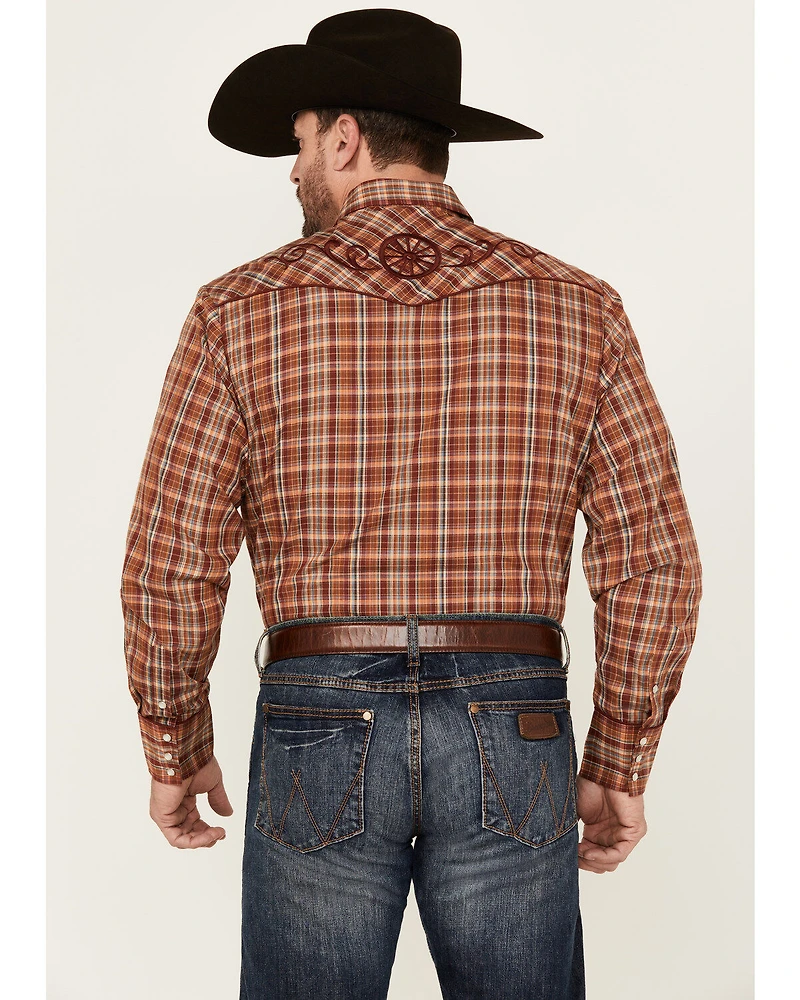 Roper Men's Plaid Print Long Sleeve Pearl Snap Western Shirt