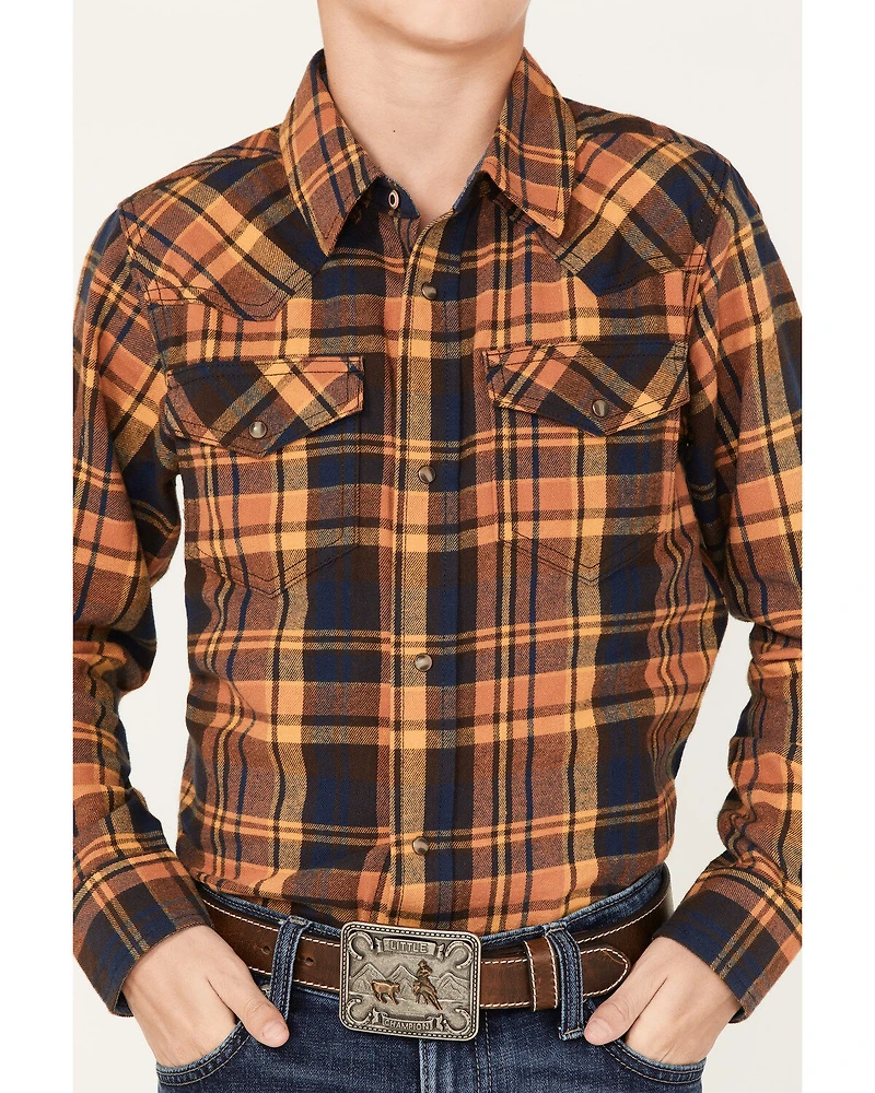 Cody James Boys' Plaid Print Long Sleeve Snap Western Flannel Shirt