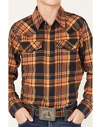 Cody James Boys' Plaid Print Long Sleeve Snap Western Flannel Shirt