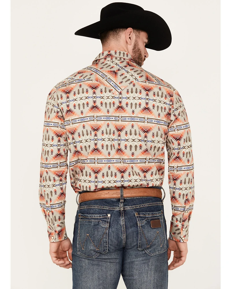 Rock & Roll Denim Men's Southwestern Print Stretch Long Sleeve Snap Western Shirt