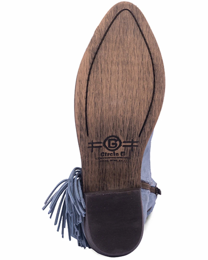 Circle G Women's Studded Suede Fringe Ankle Boots - Round Toe