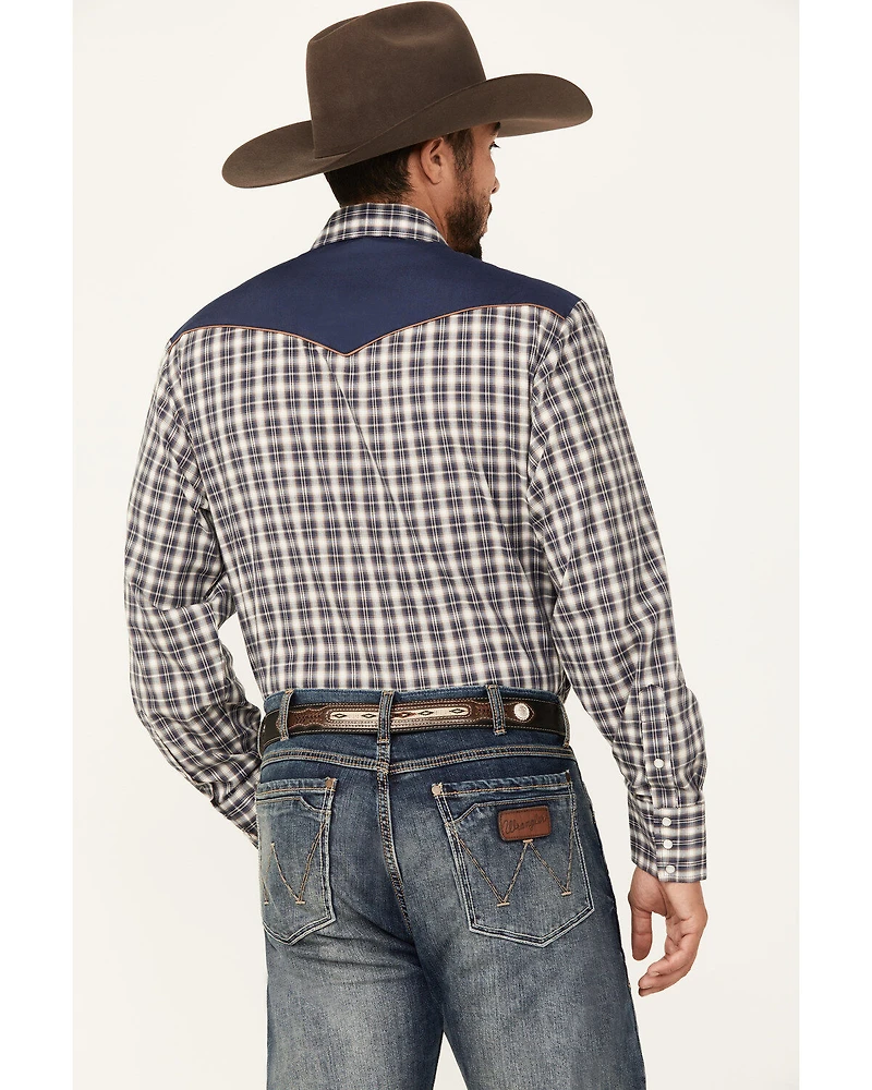 Roper Men's Plaid Print Embroidered Long Sleeve Pearl Snap Western Shirt