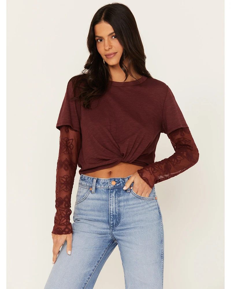 Jolt Women's Lace Trim Long Sleeve Shirt