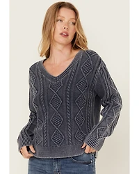 Cleo + Wolf Women's Clark Acid Wash Cable Knit Sweater