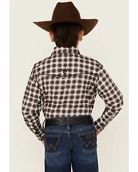 Cowboy Hardware Boys' Plaid Print Long Sleeve Snap Stretch Western Shirt