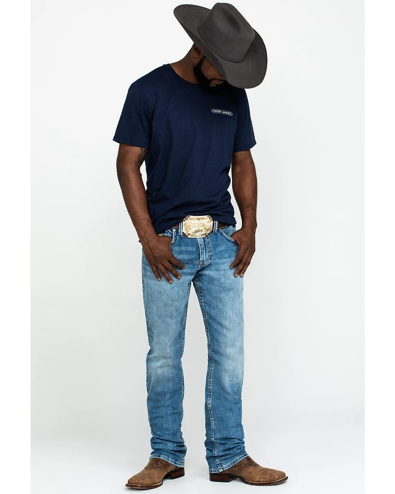 Cody James Men's Clover Leaf Wash Jackson Slim Straight Stretch Denim Jeans