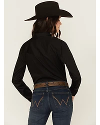 Shyanne Women's Poplin Embroidered Long Sleeve Button-Down Stretch Western Shirt