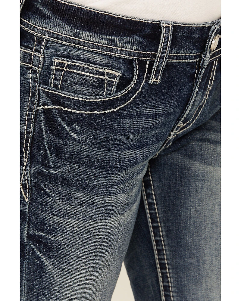 Grace LA Girls' Chevron Embroidered Medium Wash Bootcut Stretch Denim Jeans