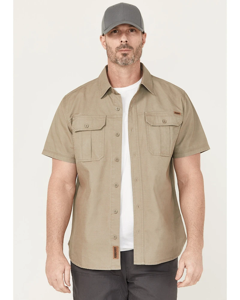 Lucky Brand Workwear Men's Slub Canvas Short Sleeve Button-Down Work Shirt