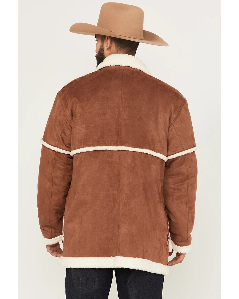 Wrangler Men's Faux Suede Sherpa Lined Button Down Jacket