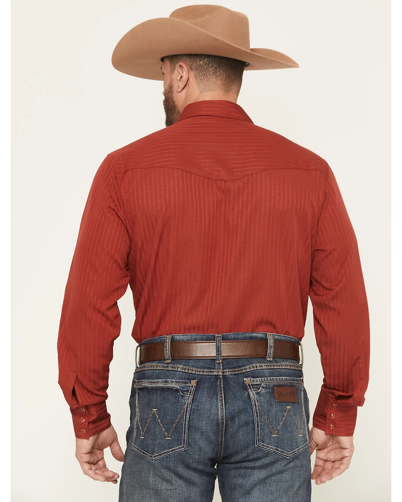 Wrangler Men's Tonal Striped Long Sleeve Pearl Snap Western Shirt