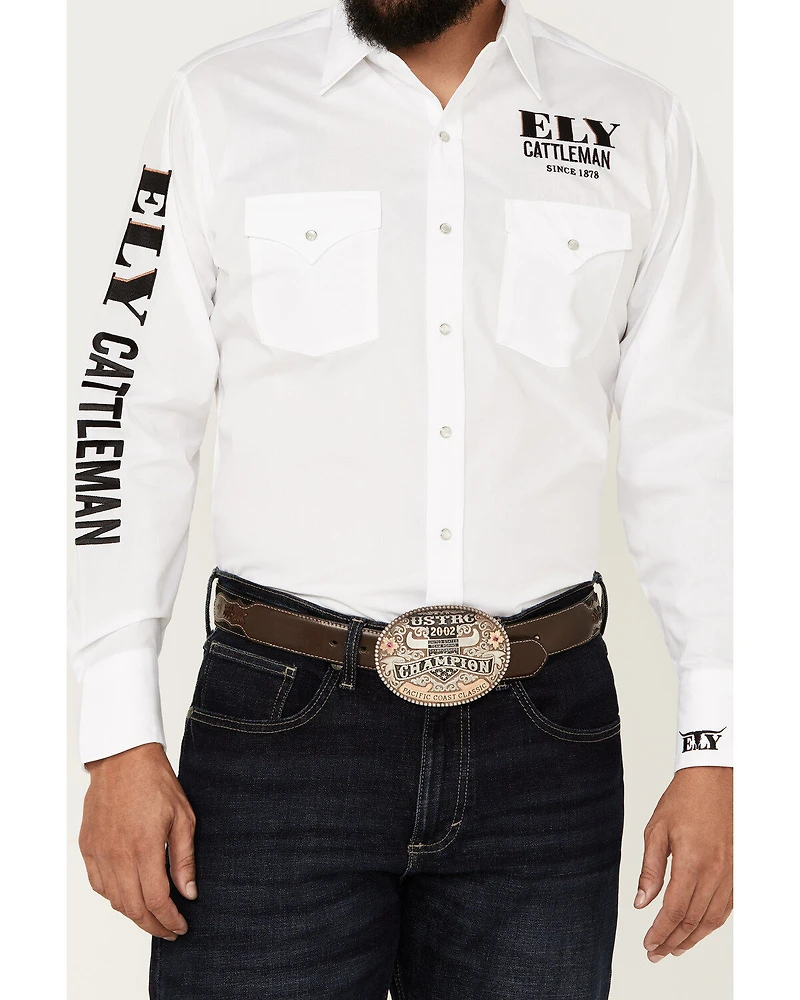 Ely Walker Men's Logo Embroidered Long Sleeve Pearl Snap Western Shirt