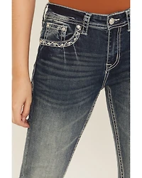 Grace LA Women's Medium Wash Floral Embroidered Mid Rise Bootcut Stretch Denim Jeans