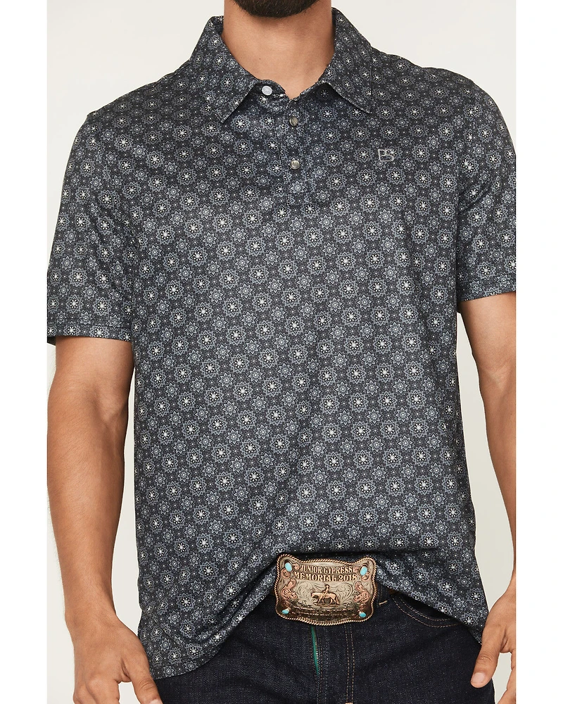 Panhandle Slim Men's Medallion Print Short Sleeve Snap Performance Polo