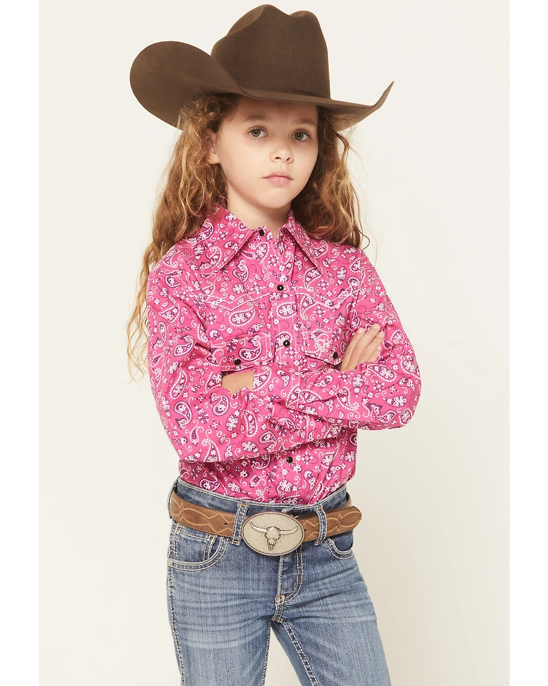 Cowgirl Hardware Girls' Bandana Paisley Print Long Sleeve Snap Stretch Western Shirt