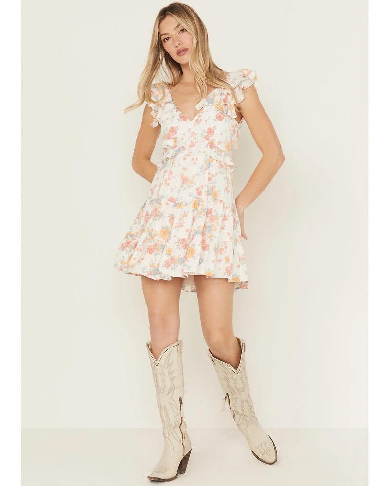 Ash & Violet Women's Floral Print Ruffle Trim Mini Dress