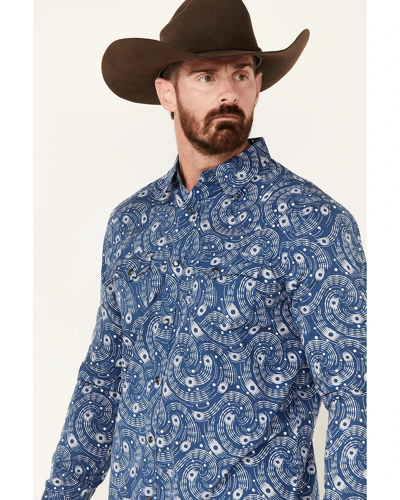 Moonshine Spirit Men's Record Player Floral Print Long Sleeve Snap Western Shirt