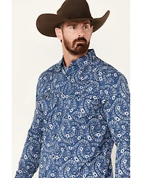 Moonshine Spirit Men's Record Player Floral Print Long Sleeve Snap Western Shirt