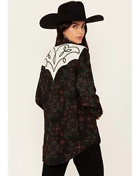Panhandle Women's Floral Print Embroidered Long Sleeve Snap Western Shirt