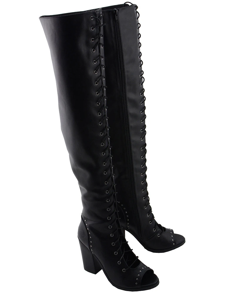 Milwaukee Leather Women's Open Toe Front Knee High Boots - Round