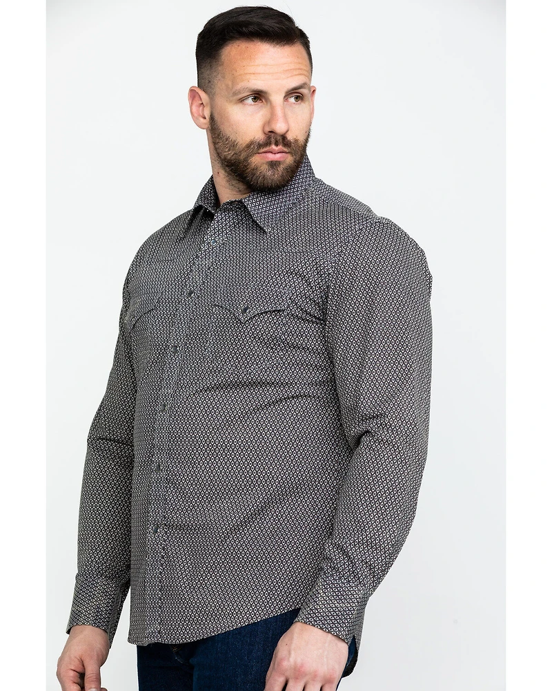 Rock & Roll Denim Men's Brown Washed Poplin Print Long Sleeve Western Shirt