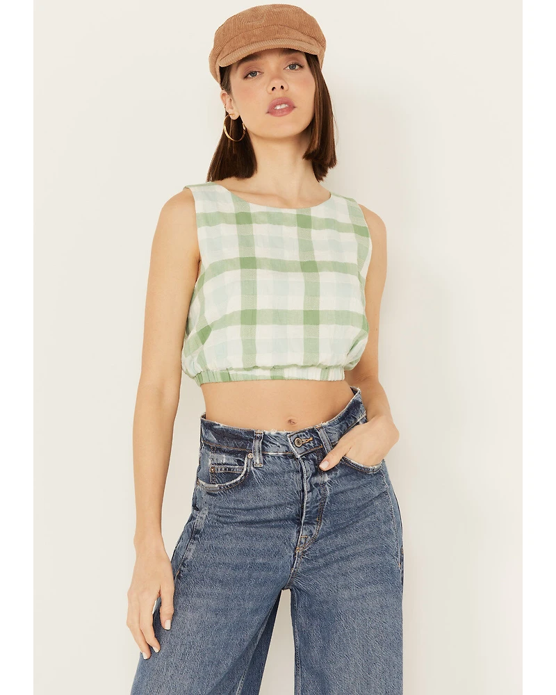 By Together Women's Gingham Print Cropped Sleeveless Top