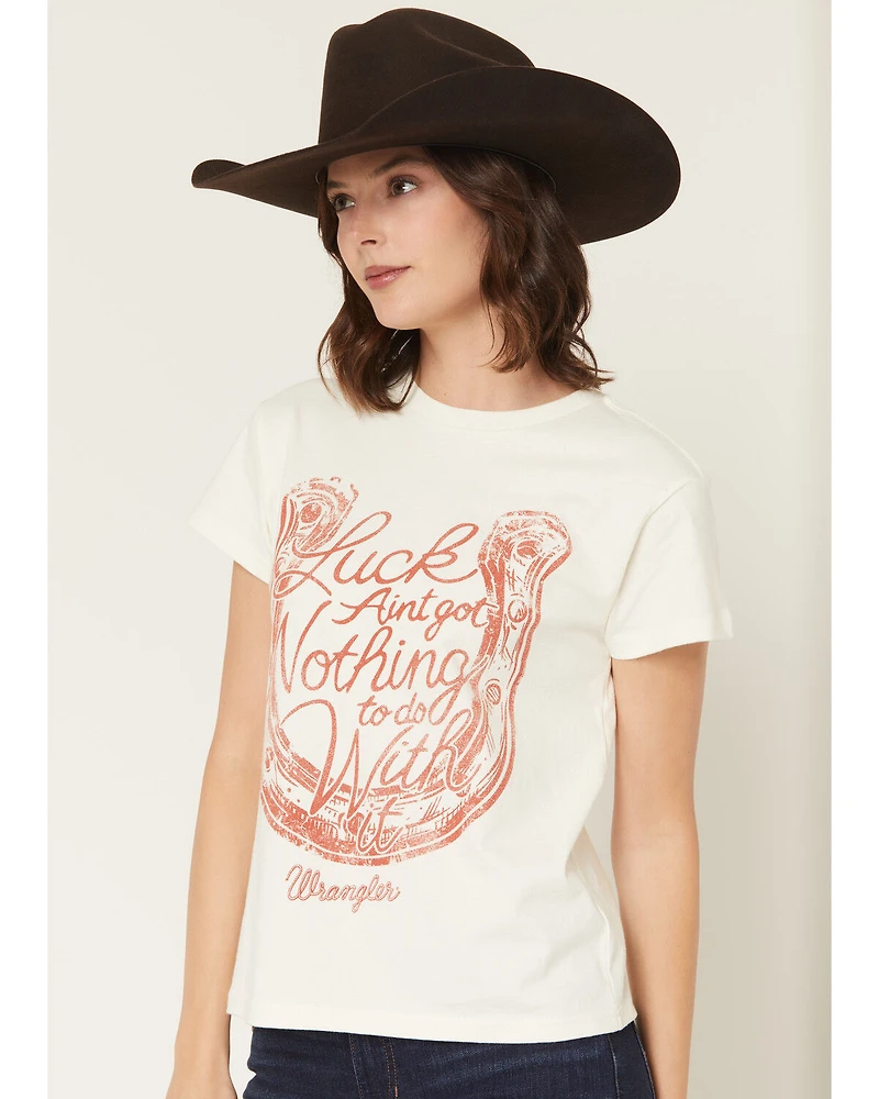 Wrangler Women's Luck Ain't Got Noting To Do With It Short Sleeve Graphic Tee