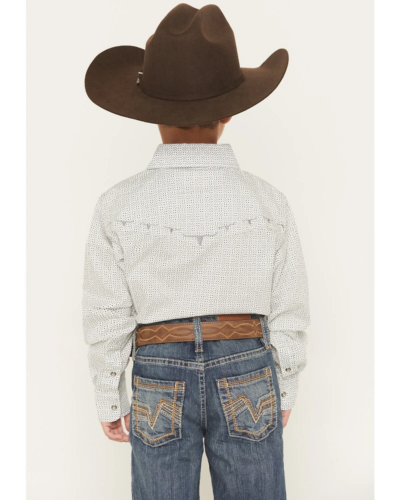 Cowboy Hardware Boys' Geo Print Long Sleeve Pearl Snap Stretch Western Shirt