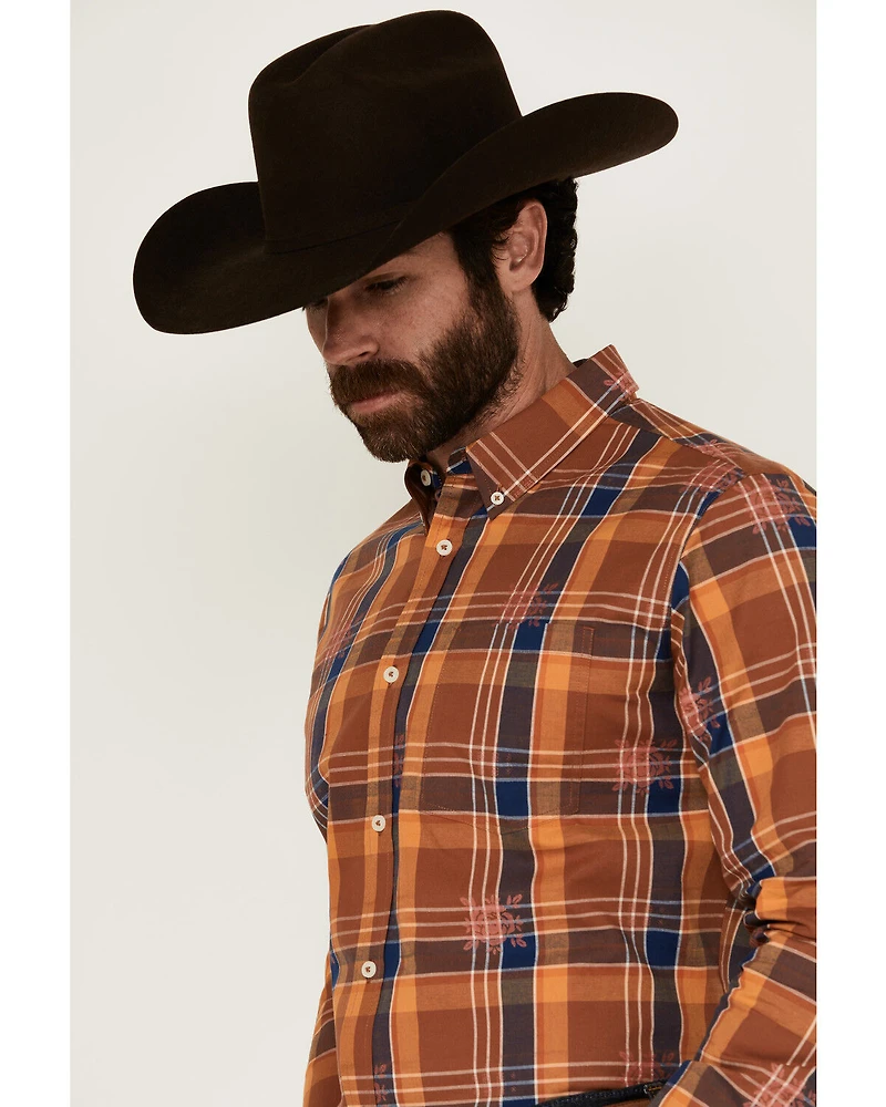 Cody James Men's Dobby Plaid Print Long Sleeve Button-Down Stretch Western Shirt