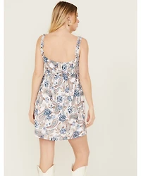 Wild Moss Women's Ruffle Trim Floral Print Mini Dress