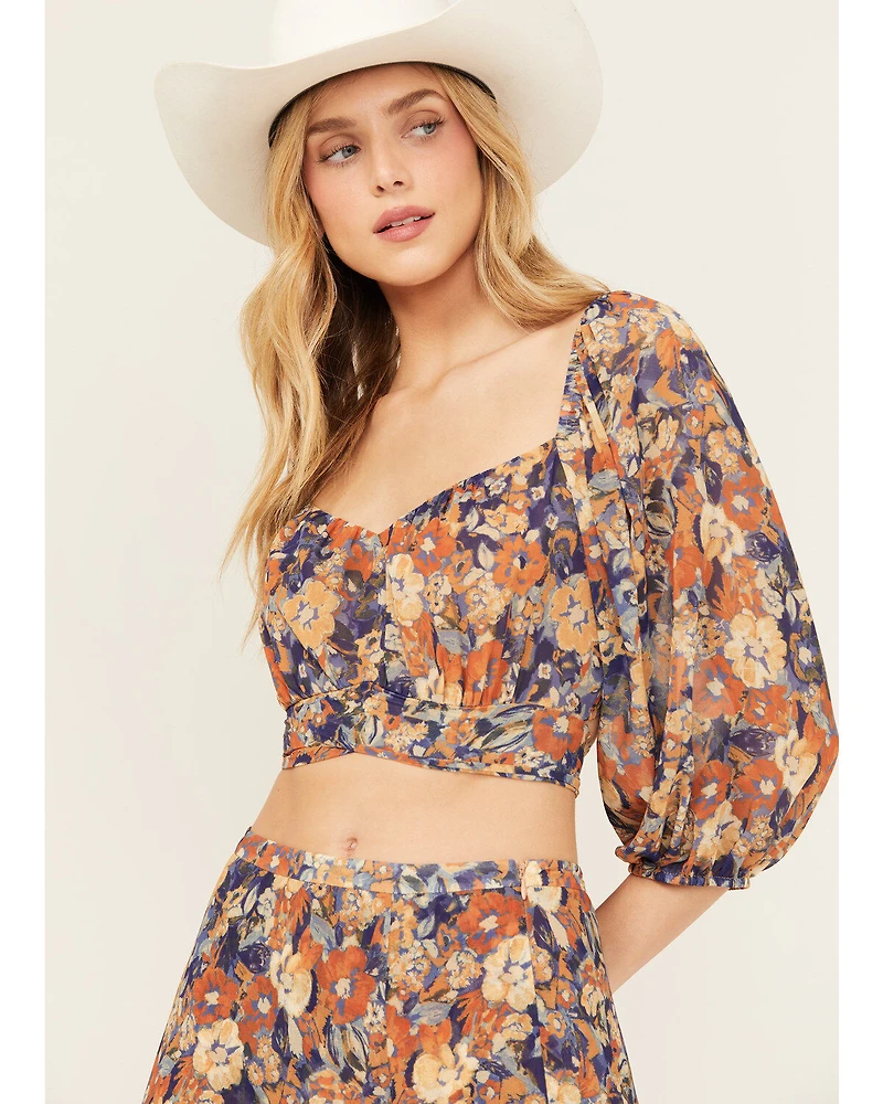 Beyond The Radar Women's Floral Print Tie Back Top