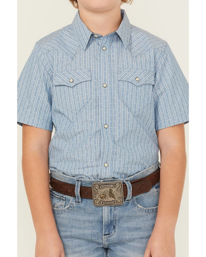 Cody James Boys' Cowboy Way Striped Print Short Sleeve Snap Western Shirt