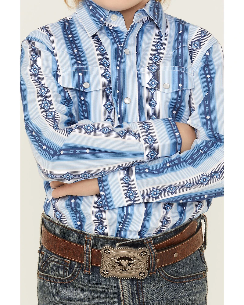 Wrangler Boys' Checotah Southwestern Striped Print Long Sleeve Snap Western Shirt
