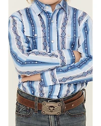 Wrangler Boys' Checotah Southwestern Striped Print Long Sleeve Snap Western Shirt