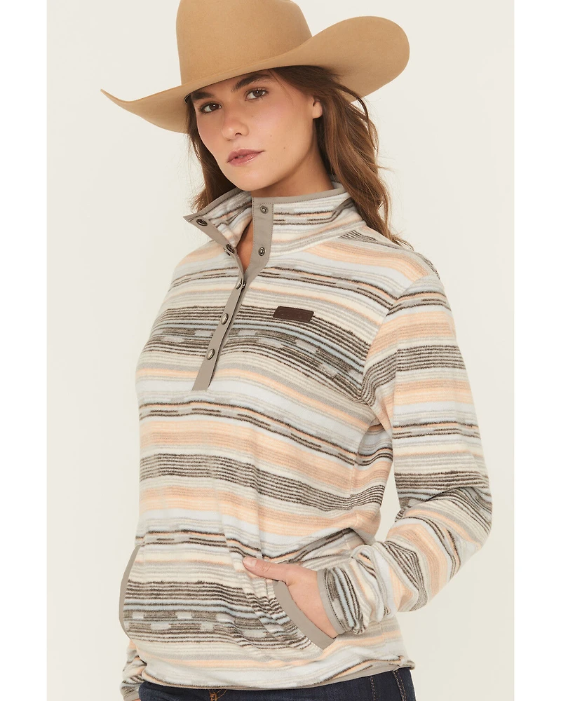 Cinch Women's Striped Print Polar Fleece Snap Pullover