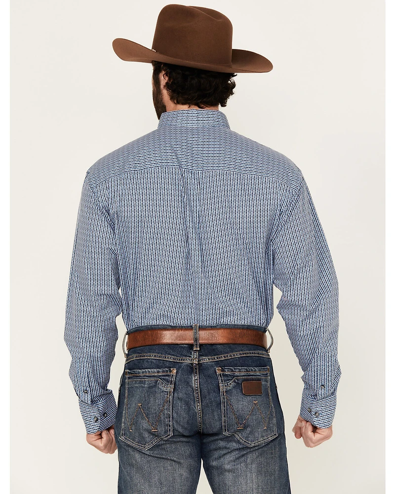 Wrangler Men's Striped Geo Print Long Sleeve Button-Down Western Shirt