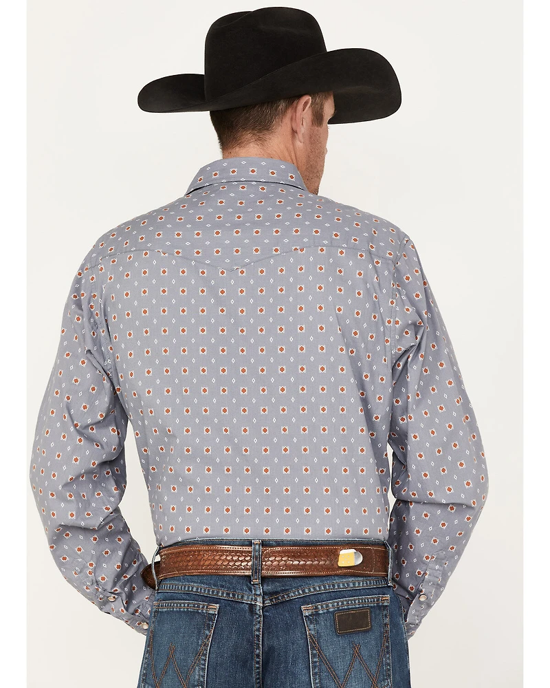 Roper Men's Large Geo Print Long Sleeve Pearl Snap Shirt