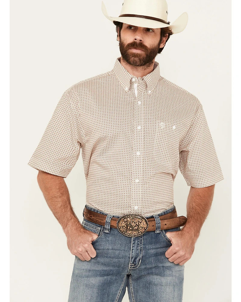 George Strait by Wrangler Men's Geo Print Short Sleeve Stretch Western Shirt