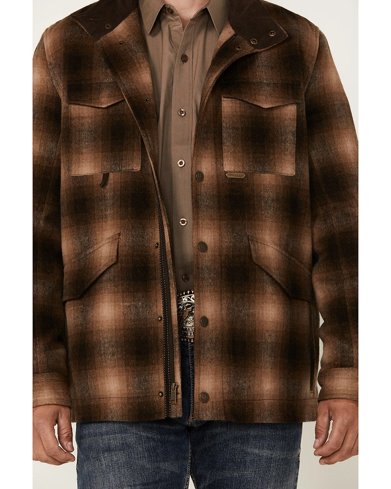 Powder River Outfitters Men's Plaid Print Heavy Brushed Wool Snap Jacket