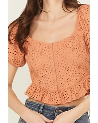 Rock & Roll Denim Eyelet Puff Sleeve Shirt