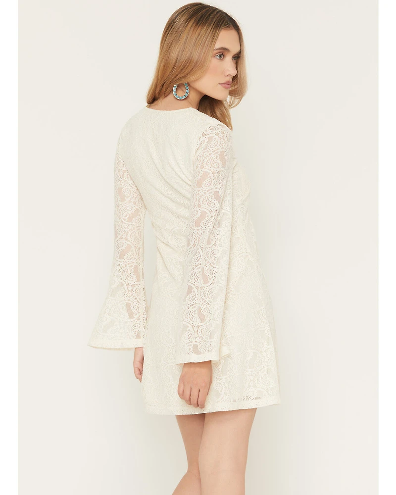 Shyanne Women's Long Bell Sleeve Lace Mini Dress